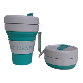 Vaso Mug Plegable Verde Agua de Silicona y tapa Plástica
