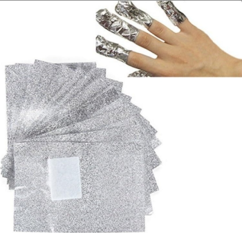papel aluminio recortada  para manicuria c/ algodon