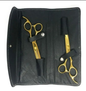kit x2 de tijeras doradas corte y pulir con estuche