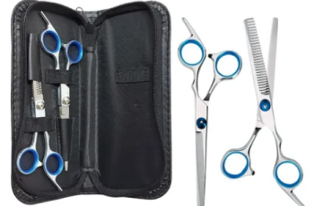 set de tijeras azul corte y pulir con estuche