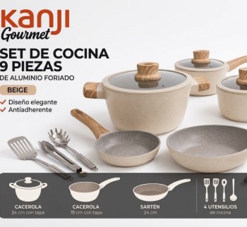 SET DE BATERIA DE OLLAS GOURMET BEIGE KANJI