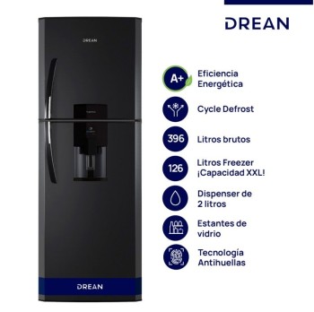 HELADERA DREAN 396 C/DISPENSER NEGRA
