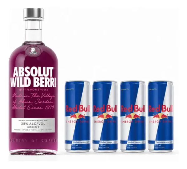 VODKA Absolut SAB + 4 RED BULL 250cc PROMO VODKA