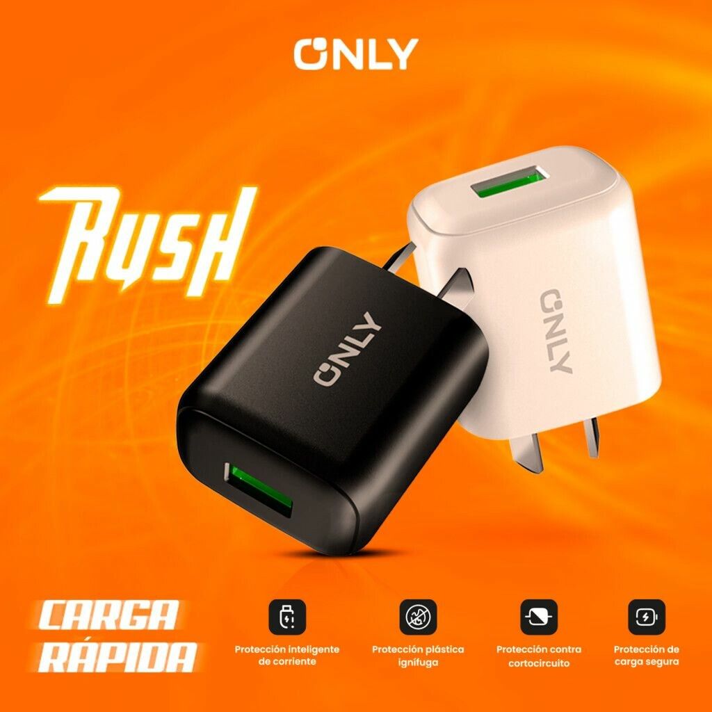 cargador 220v rush 1usb+cable v8 blanco