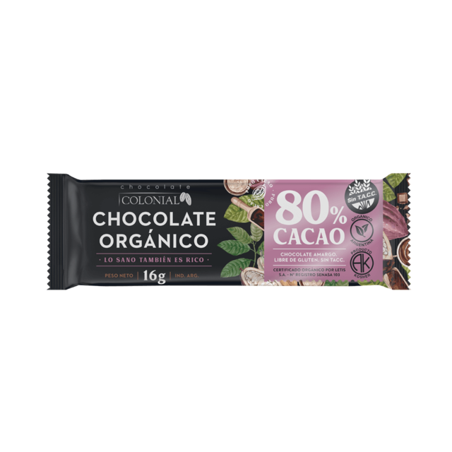 CHOC 80% 16 GR ORGANICO COLONIAL