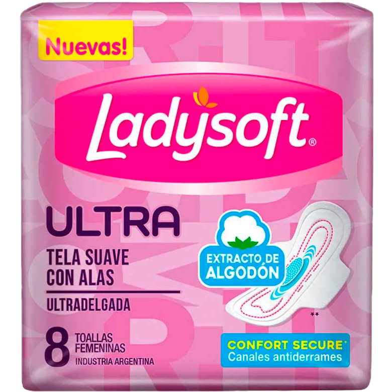 Toallitas femeninas 8u ultra suave c/ alas Ladysoft (40)