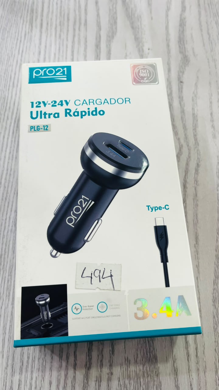 Cargador de Auto 12V-24V Ultra Rápido Pro21 Tipo C