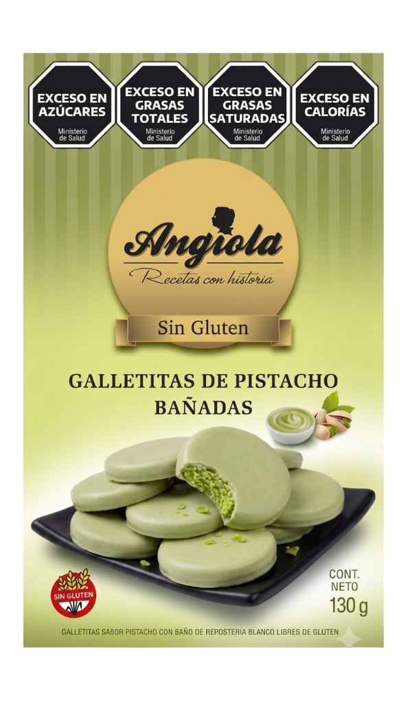 GALLETAS DE PISTACHO BAÑADA EN CHOC. X 130G ANGIOLA