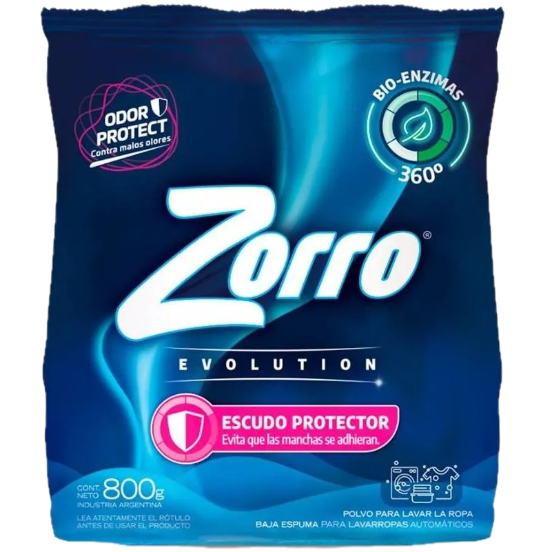Jabon polvo p/ ropa 800g evolution escudo protector Zorro (20)