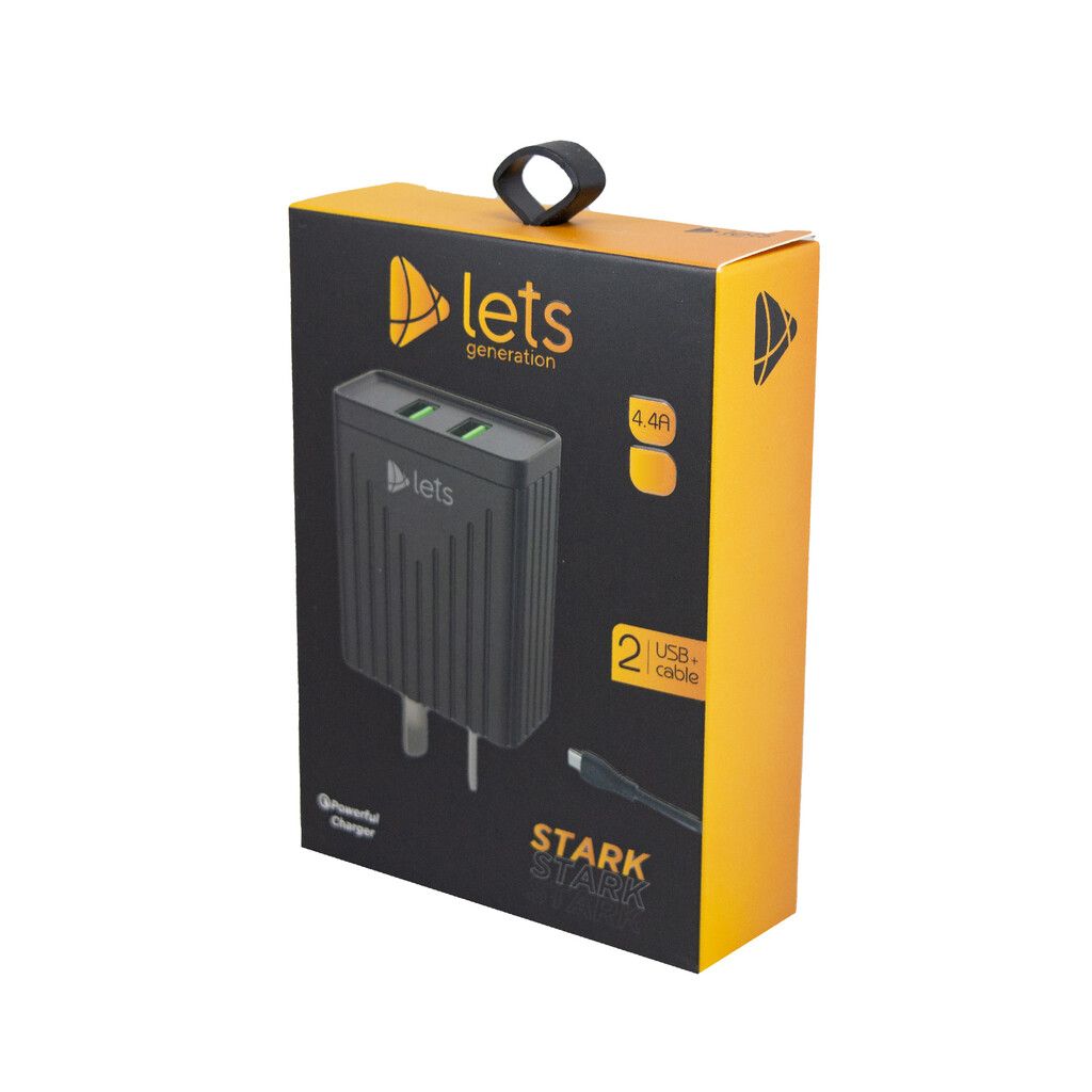 cargador 220v lets 4.4a-2usb+cable v8- negro110801085