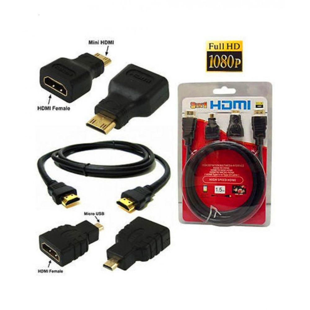 cable hdmi 1.5m+adaptador mini hdmi+adaptador micro hdmi