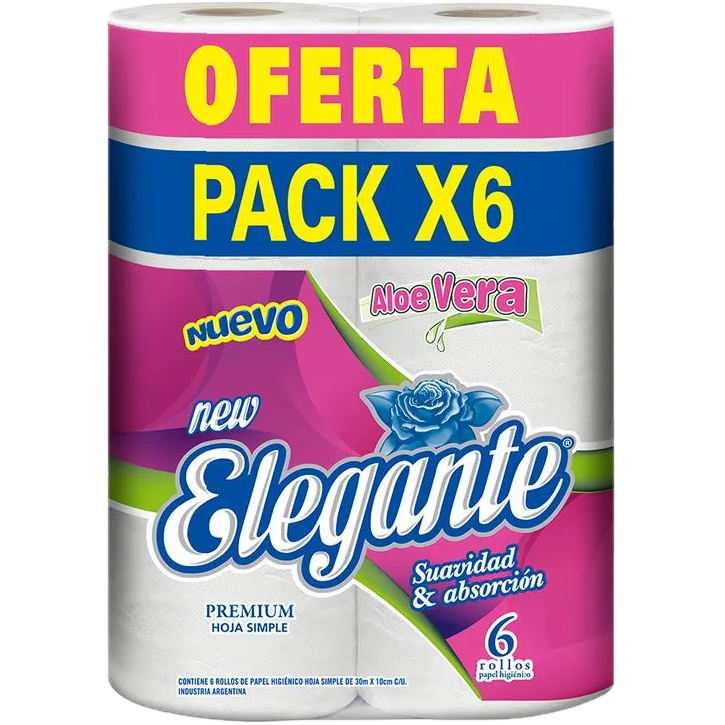 Papel higienico 6x30mts aloe vera Elegante (12)