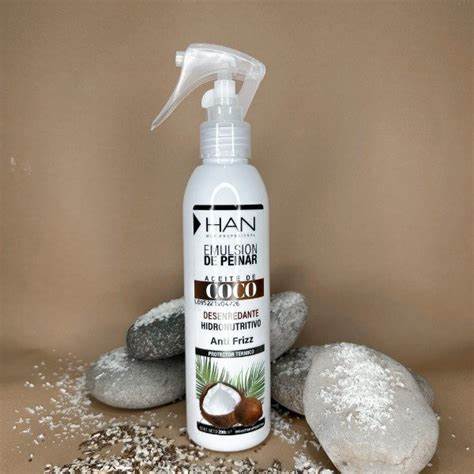 han emulsion de peinar aceite de coco desenredante hidronutritivo anti-frizz protector termico 20 ml ref 2384