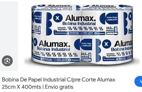 BOBINA INDUSTRIAL ALUMAX 2 X 24.5 PRE-CORTE DOBLE HOJA POLAR