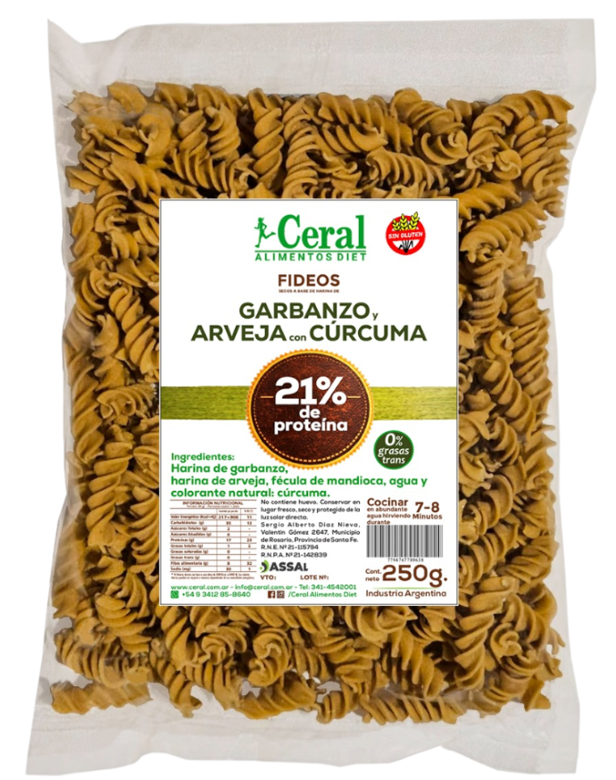 FIDEOS DE ARVEJA,GARBAZO Y CURUCMA X250 GR CERAL