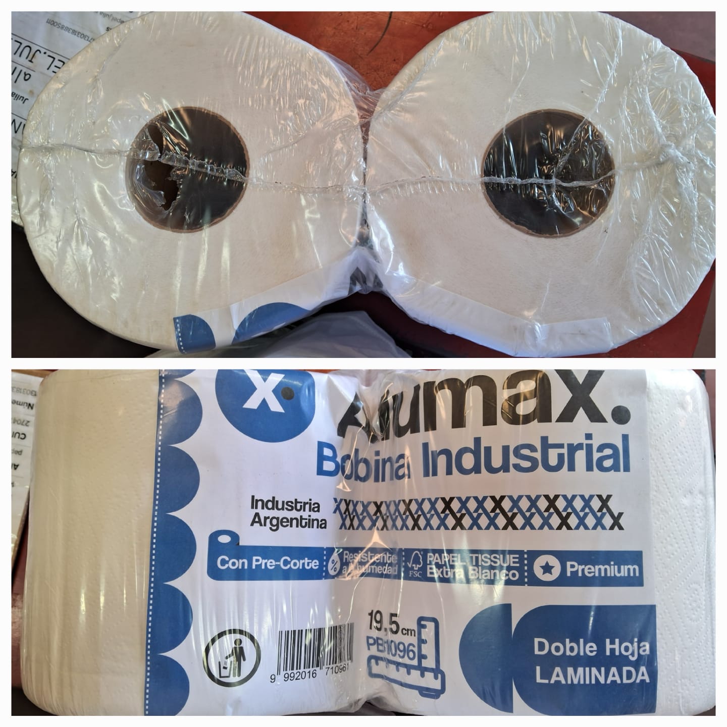 BOBINA INDUSTRIAL ALUMAX PRE-CORTE 2 X 19.5 BLANCO TISSUE PREMIUM