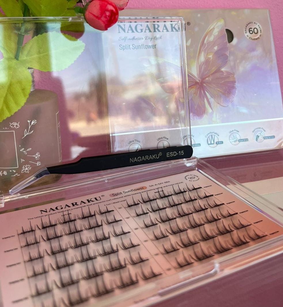 PESTAÑAS AUTOADHESIVAS CON PINZA ROSA