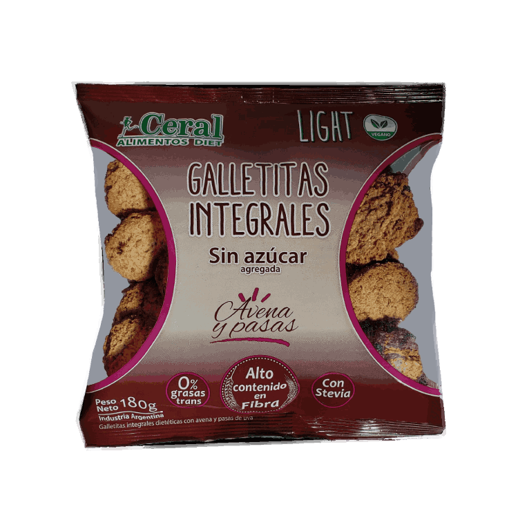 GALLETAS INTEGR. AVENA Y PASAS X 190 GR CERAL
