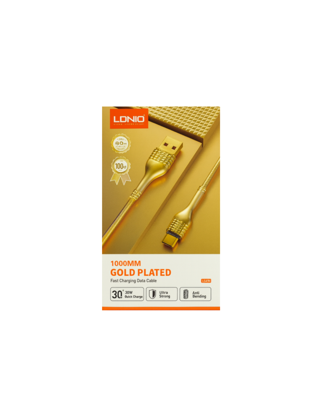 CABLE LDNIO PVC FAST CHARGER 30W USB A C DORADO 1M