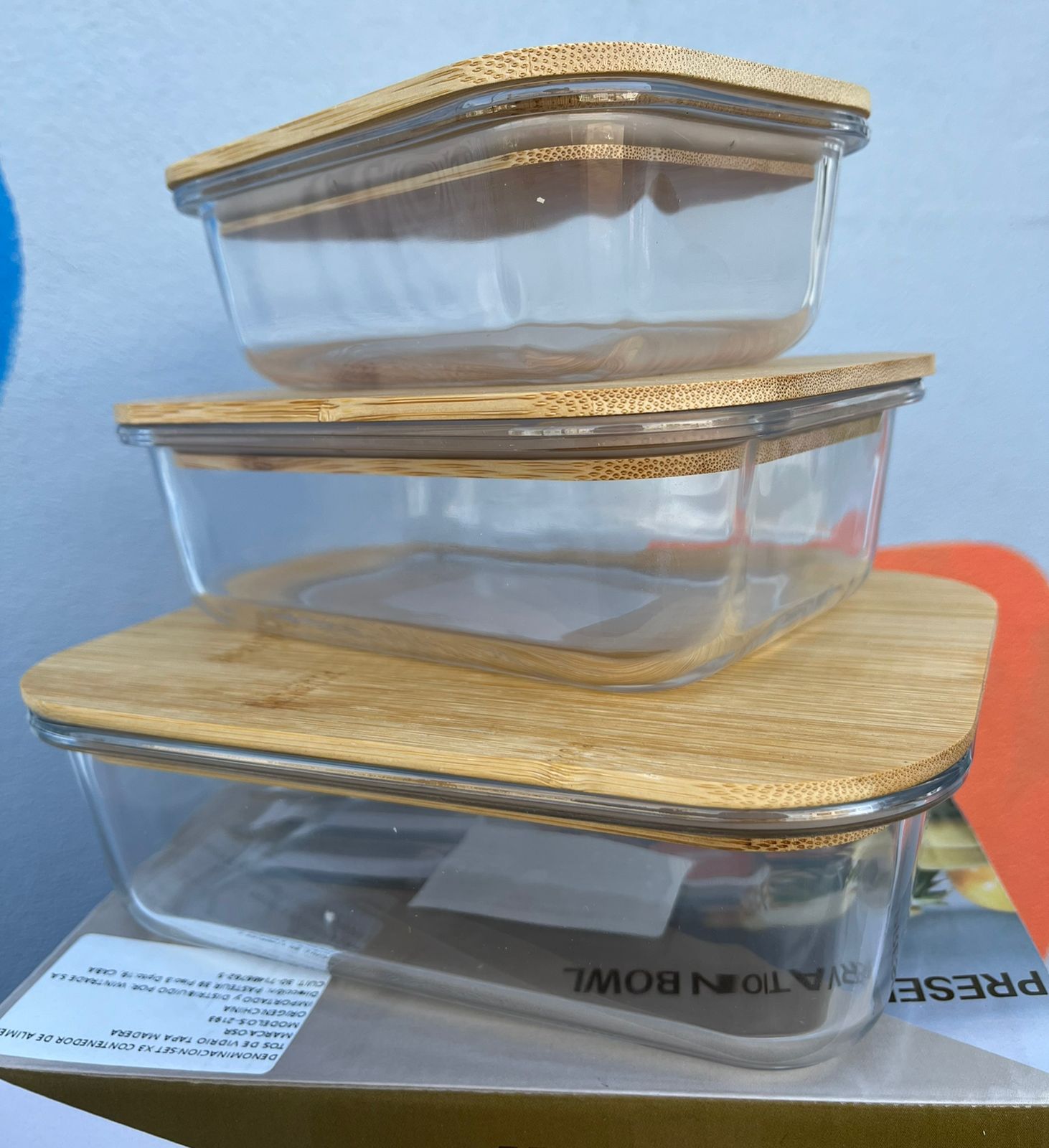 Tupper de Vidrio x 3 tapa de Bamboo