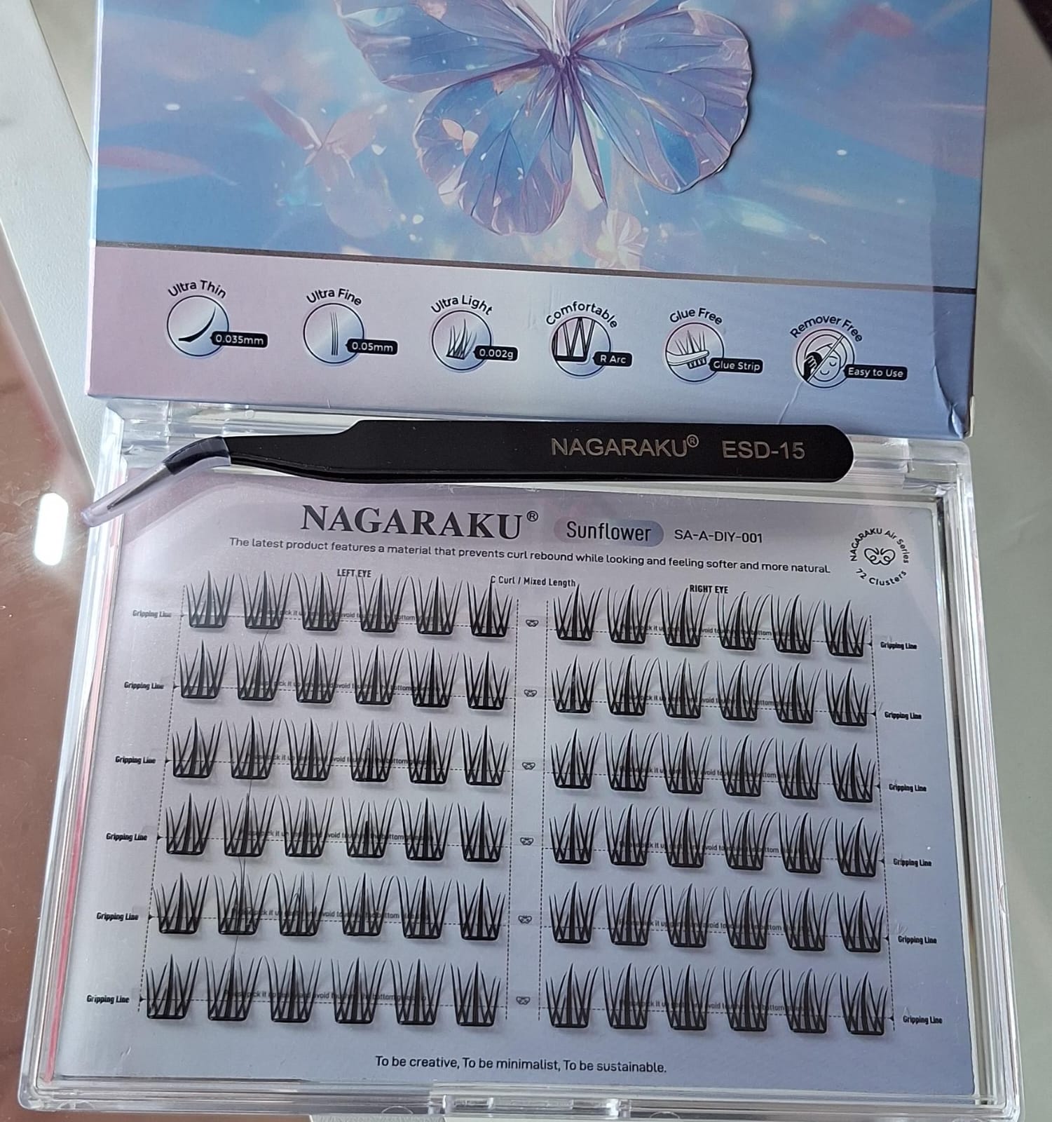 PESTAÑAS AUTOADHESIVA CON PINZA CELESTE