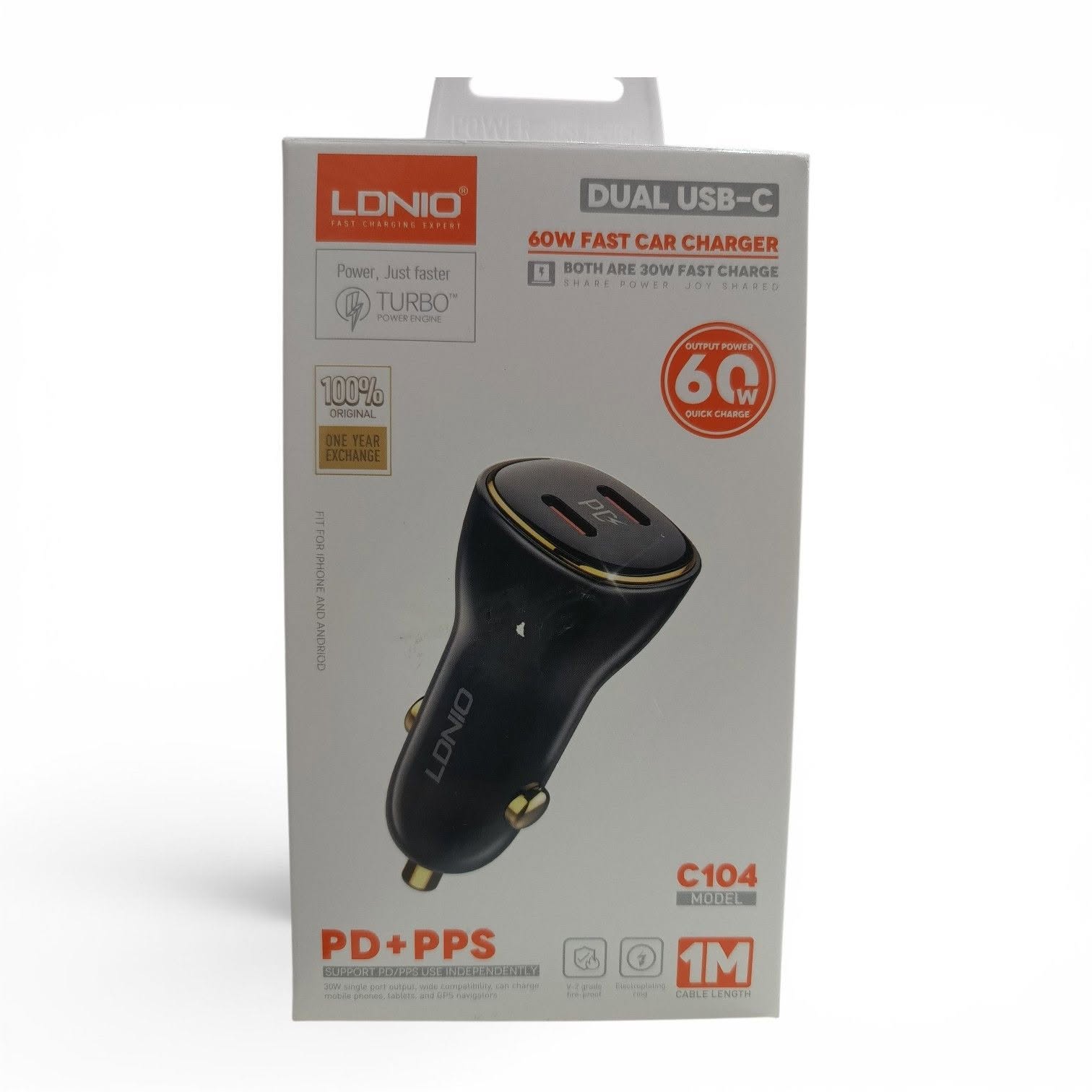 Cargador de auto rápido LDNIO C104 de 60W.