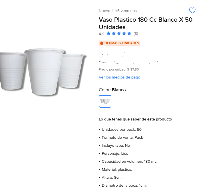 VASO PLASTICO PLASTIVAS BLANCO REFORZADO 180CC