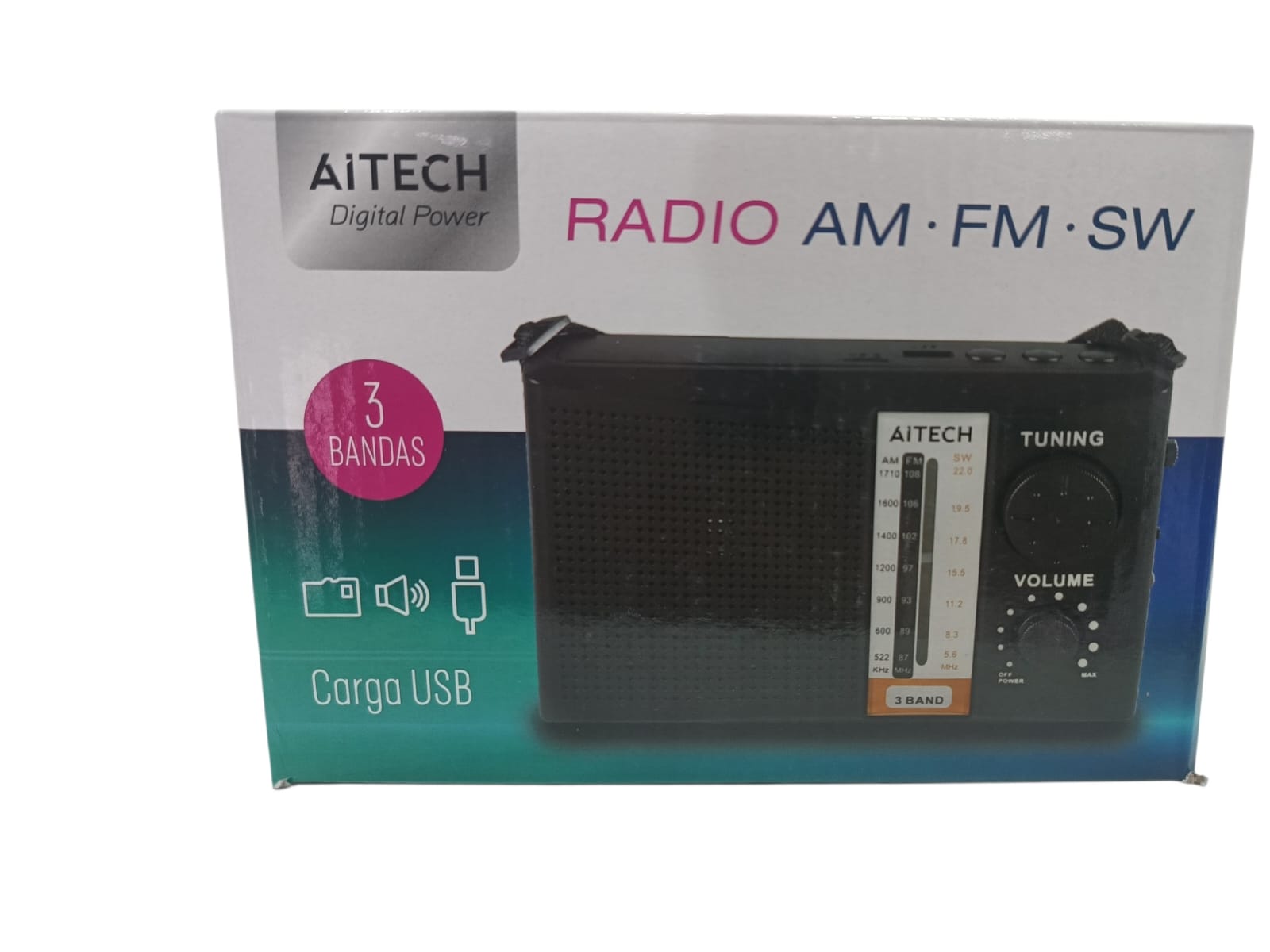 Radio Portátil Analógica 3 Bandas Batería Recargable Usb Lector Micro Sd Linterna