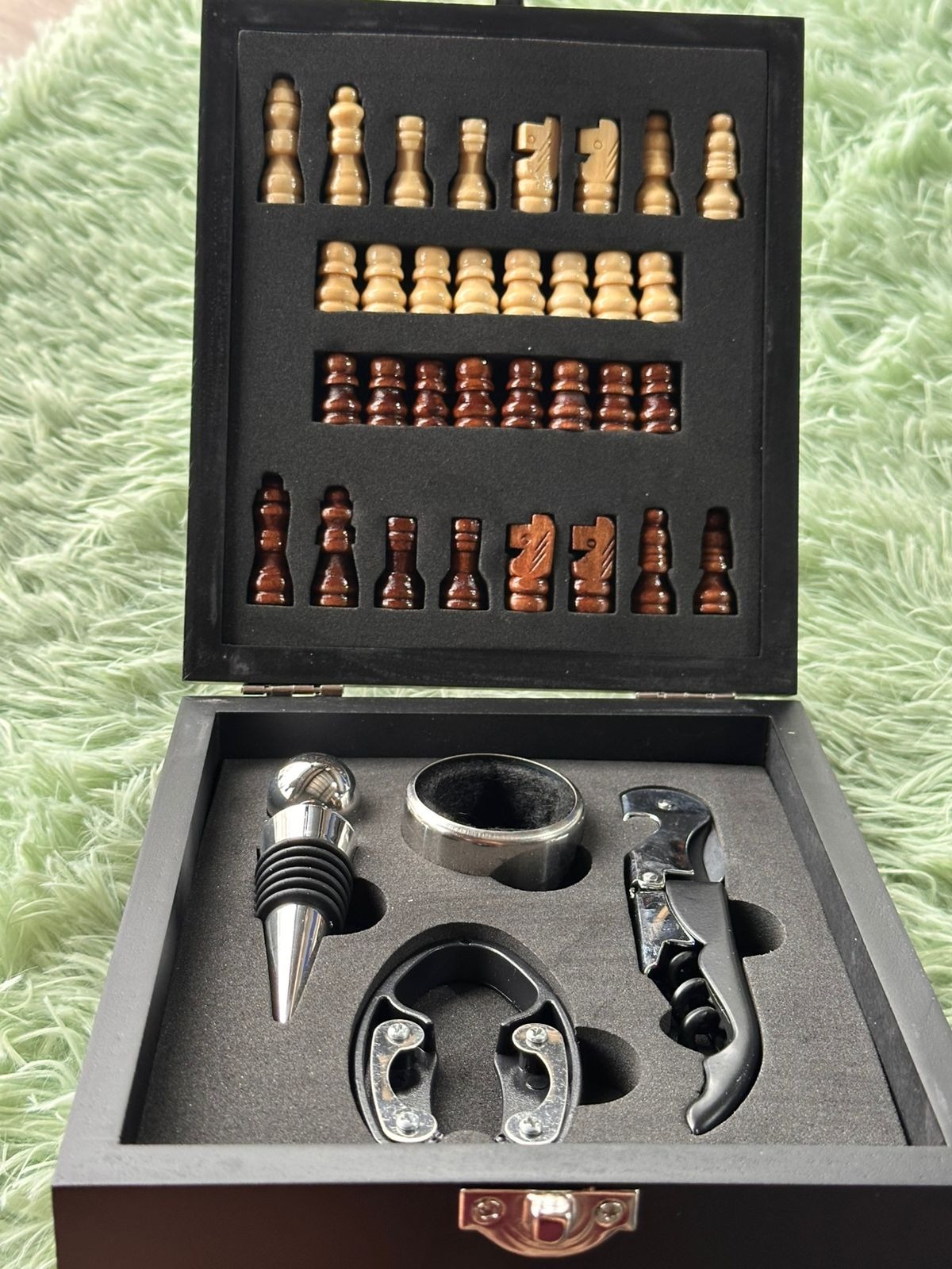 Set Vino con Ajedrez de Bambú