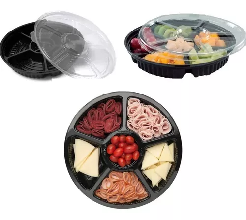 BADEJA PICADA 6 DIVISIONES base negra + TAPA cristal