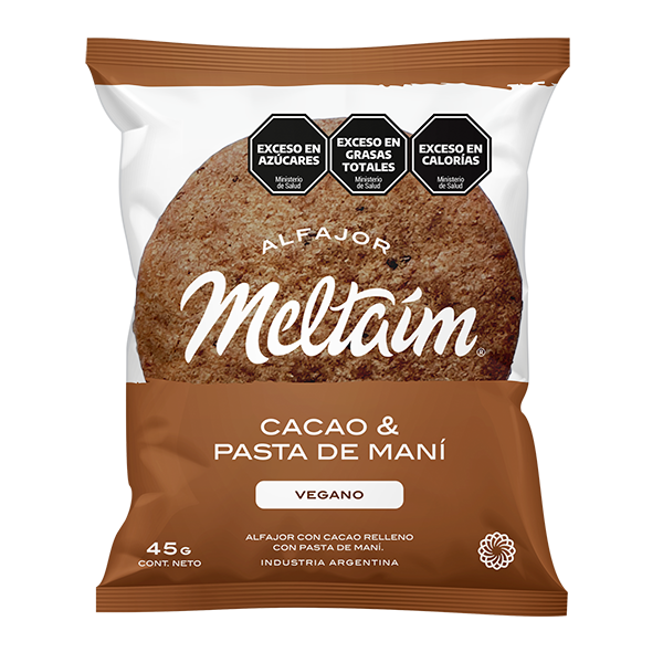 ALFAJOR CACAO Y PASTA DE MANI  X 45 GR MELTAIN