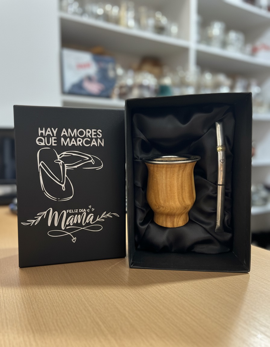 Mate Algarrobo + Bombilla + Caja Día de la Madre