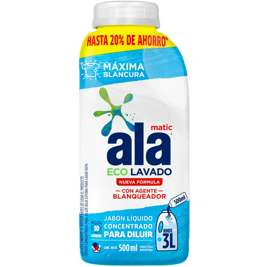 Jabon liq p/ ropa 500ml diluir matic ecolavado Ala (12)