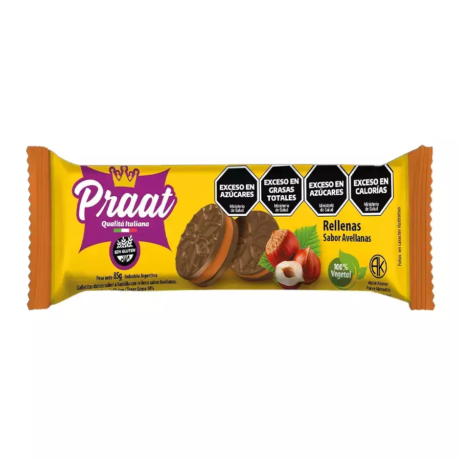 GALLETAS RELLENAS SABOR AVELLANA X 85 GRS PRAAT