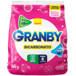 Jabon polvo p/ ropa 800g matic bicarbonato rosas Granby (24)