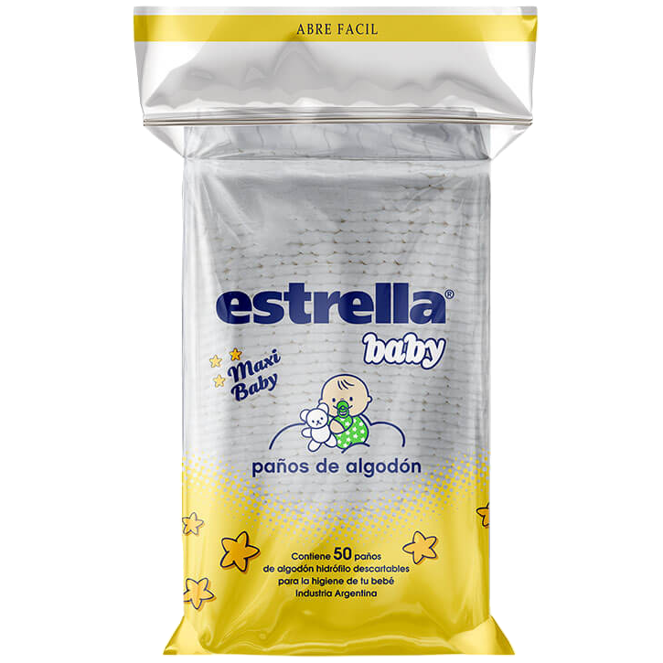 Paños algodon baby 50u Estrella