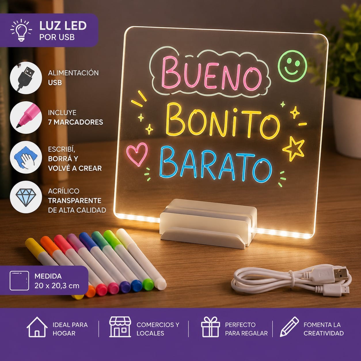 Pizarra con Luz y Marcadores