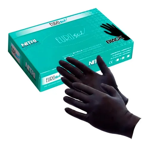 Guantes Negros De Nitrilo Eurostil Peluqueria X 20u Talle S