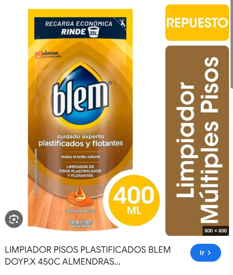 BLEM LIMPIADOR DE PISOS FLOTANTES ALMENDRA 400 ML D PACK