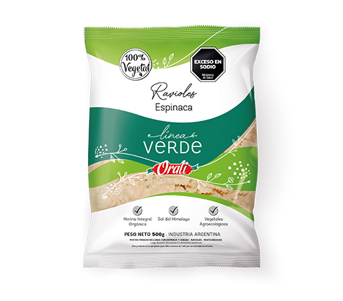 RAVIOLES DE ESPINACA X 500 GRS LINEA VERDE ORALI