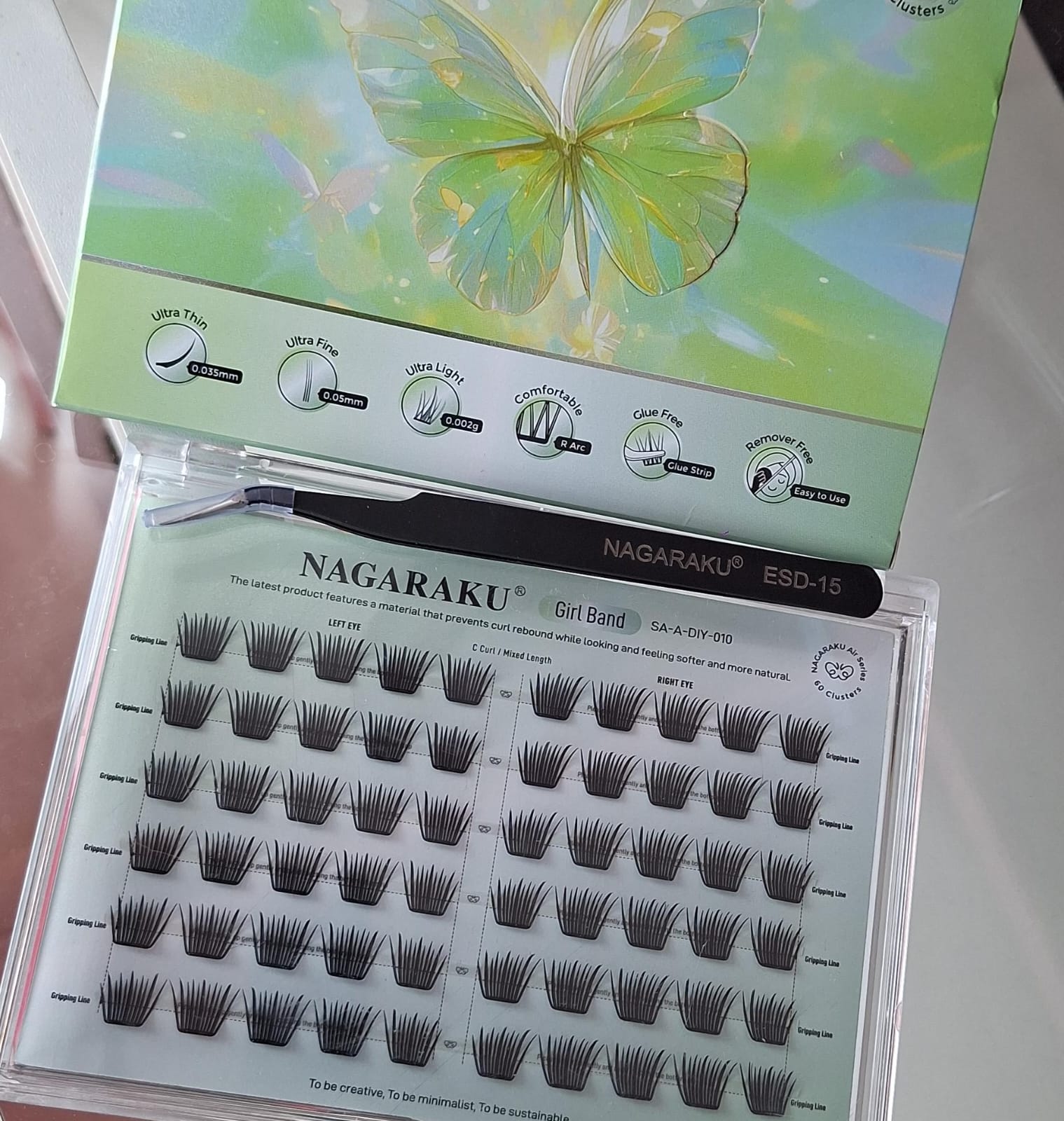 PESTAÑAS AUTOADHESIVAS CON PINZA VERDE