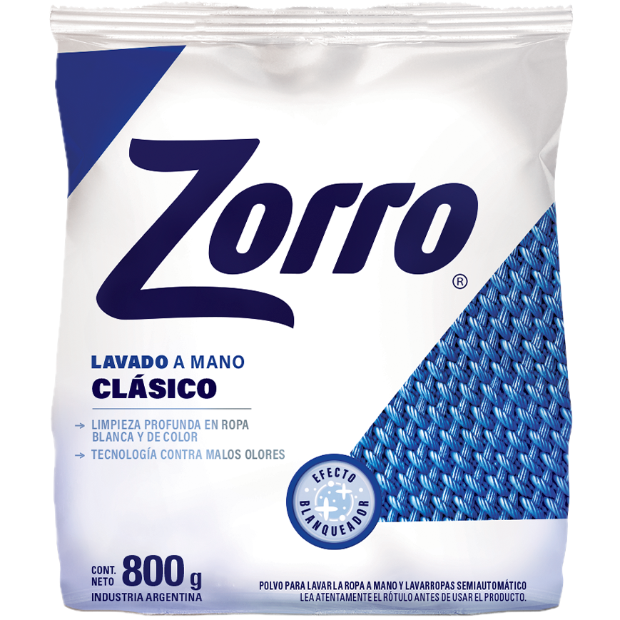 Jabon polvo p/ ropa 800g lavado mano clasico Zorro