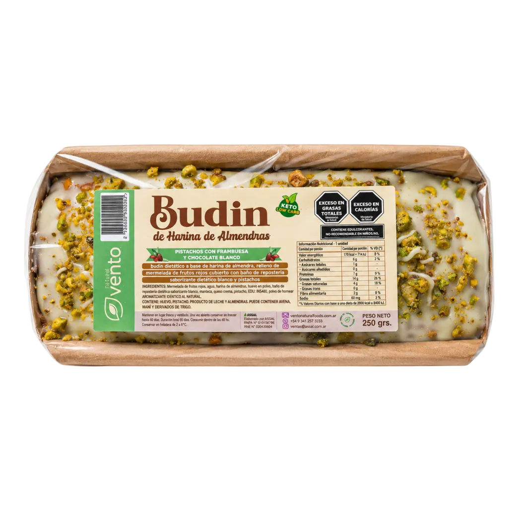 BUDIN DE PISTACHO, FRAMBUEZA Y CHOC. BLANCO CREMA DE KETO x 250g VENTO FIT