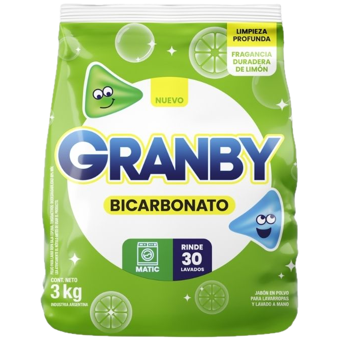 Jabon polvo p/ ropa 3kg matic bicarbonato limon Granby (7)
