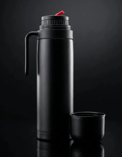 Termo 1 Litro Negro - Media Manija