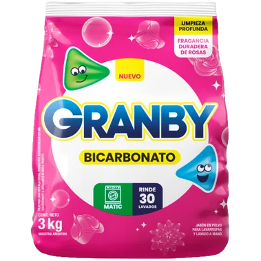 Jabon polvo p/ ropa 3kg matic bicarbonato rosas Granby (7)