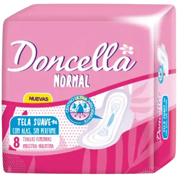 Toallitas femeninas 8u normal c/ alas s/ perfume Doncella (50)