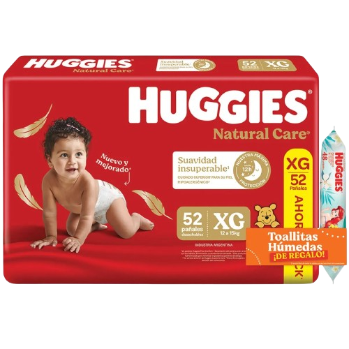Pañal baby combo XG 52u natural care + toallitas humedas 48u Huggies (2)
