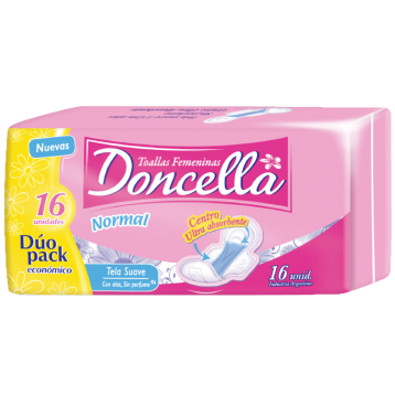 Toallitas femeninas 16u normal c/ alas s/ perfume Doncella (25)