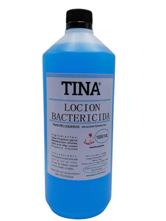 BACTERICIDA LIQUIDO SANITIZANTE PARA ESTERILIZAR HERRAMIENTAS TIJERAS PEINES CUCHILLAS MESAS DE TRABAJO * BOTELLA POR 1 LITRO MARCA TINA